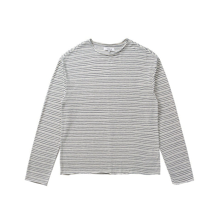 Unisex Fine Striped Long Sleeve Shirt made of Cotton Blend with Round Neck Mune Fashion