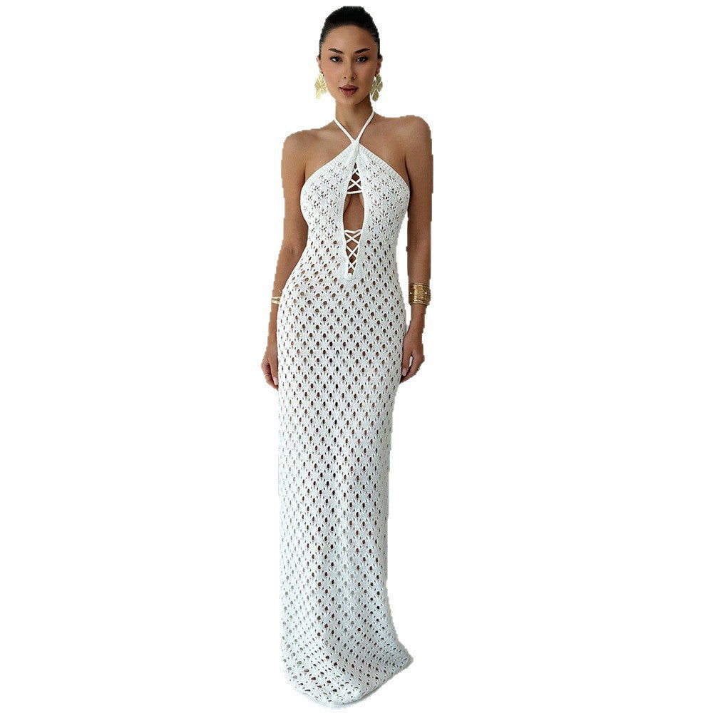 Women Crochet Maxi Dress with Deep Neckline Mune Fashion