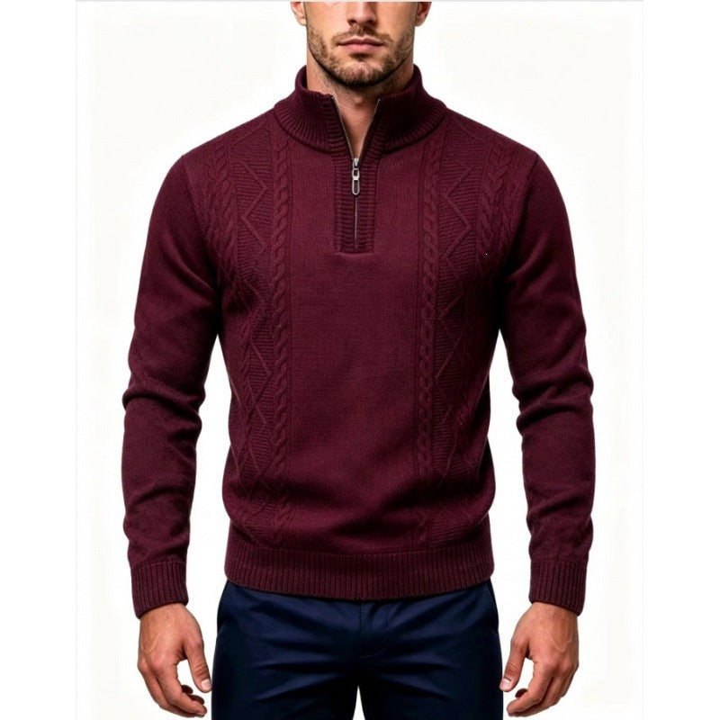 Men's Structured Half-Zip Pullover with Stand-Up Collar and Cable Knit Details Mune Fashion