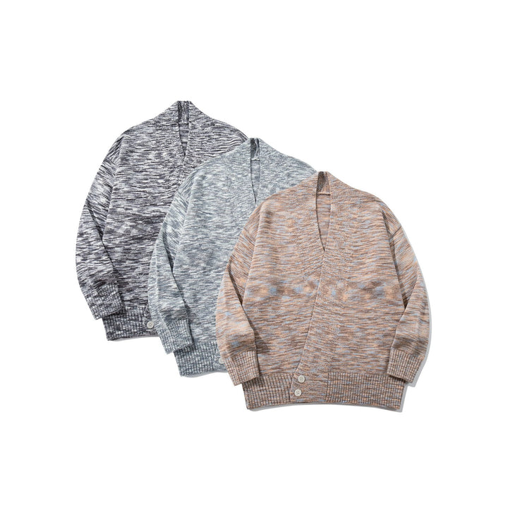 Women Oversize Knit Cardigan with Deep V-Neck, Button Placket at Hem and Melange Structure Mune Fashion