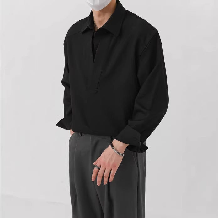 Men's shirt sweater in oversized cut with deep V-neck and classic collar Mune Fashion