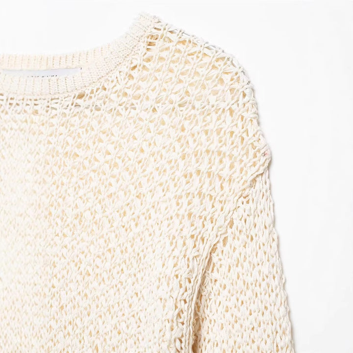 Women's loosely knitted lace pullover with ruffled hem and flared sleeves Mune Fashion