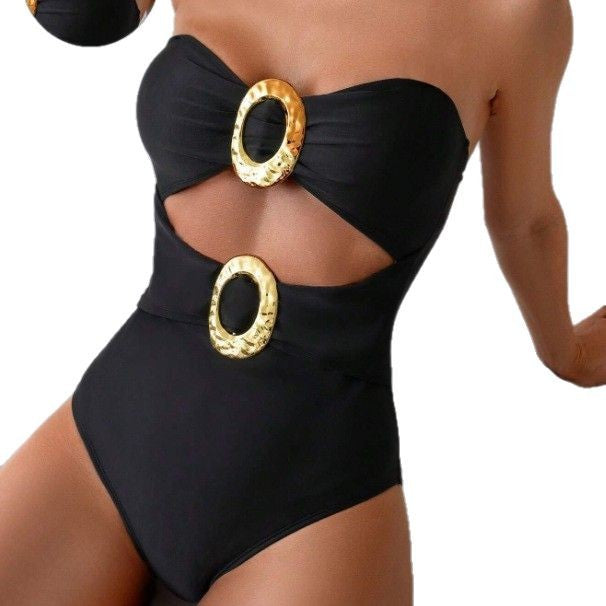 Women's Bandeau Swimwear with Cut-out and Decorative Jewel Element Mune Fashion