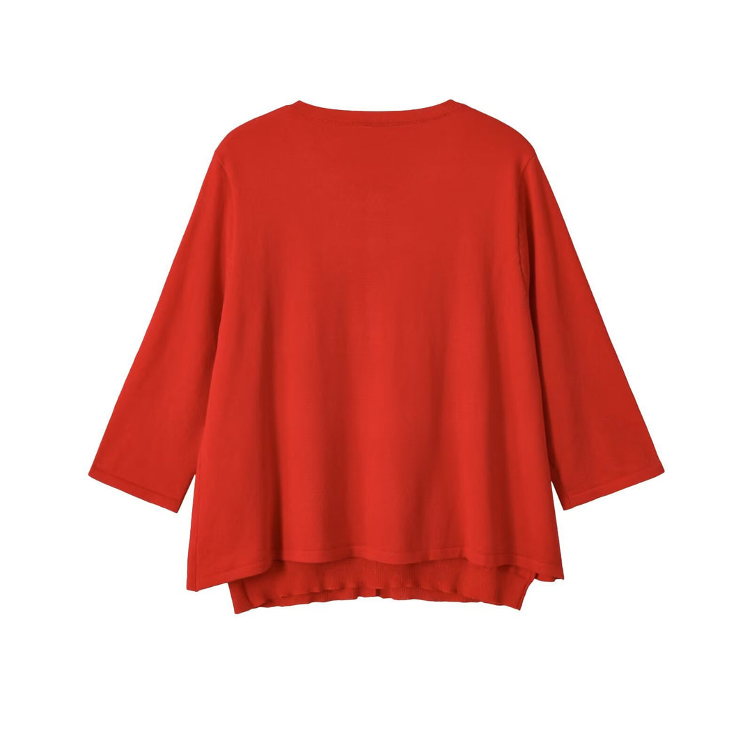 Women's Light Three-Quarter Sleeve Button Cardigan with Round Neck and Extended Ribbed Cuff Mune Fashion