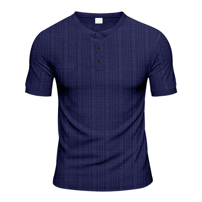 Men's short sleeve Serafino with triple button placket and finely knitted grid structure Mune Fashion