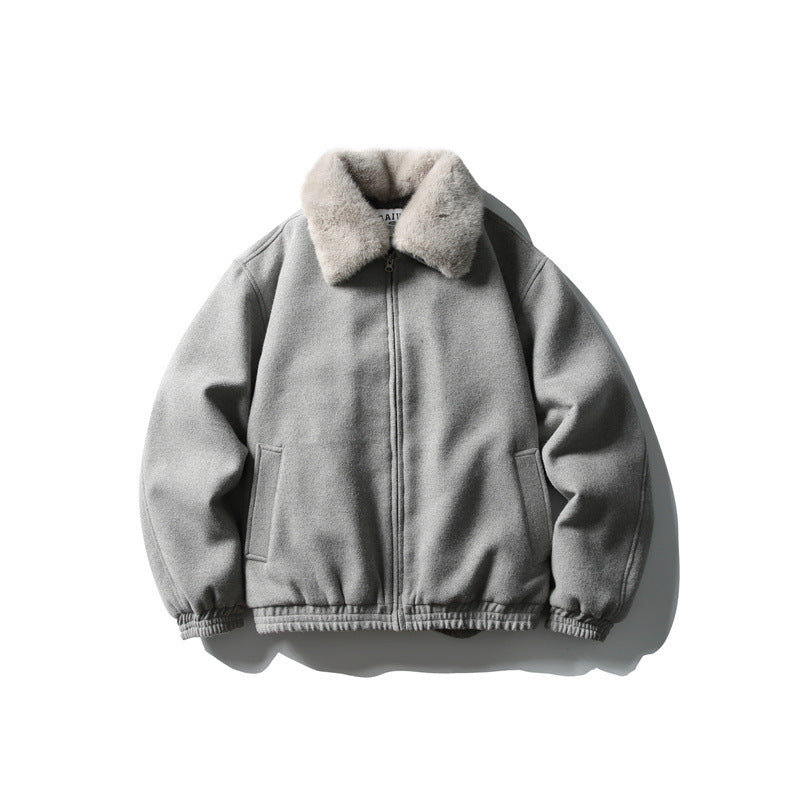 Men's Short Boxy Wool Blend Pilot Jacket with Faux Fur Collar and Elastic Hem Mune Fashion