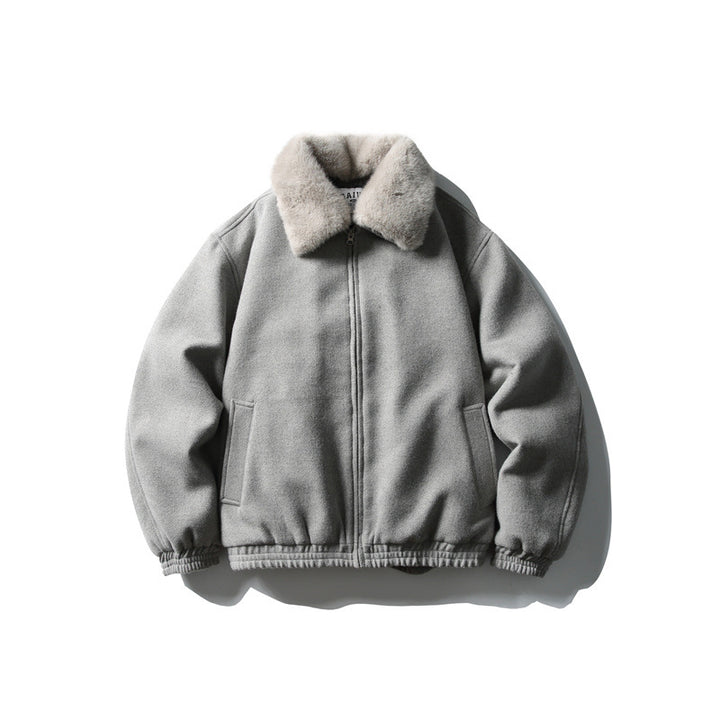 Men's Short Boxy Wool Blend Pilot Jacket with Faux Fur Collar and Elastic Hem Mune Fashion