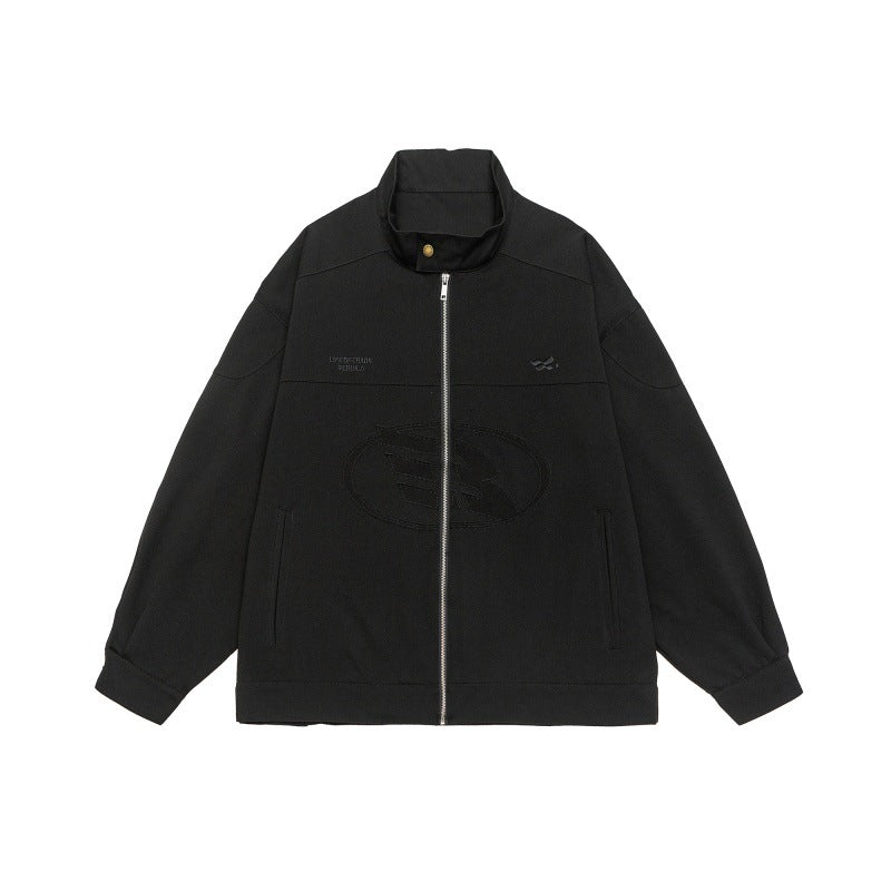 Unisex Boxy-Zip jacket in oversized cut with stand-up collar and tonal logo embossing Mune Fashion