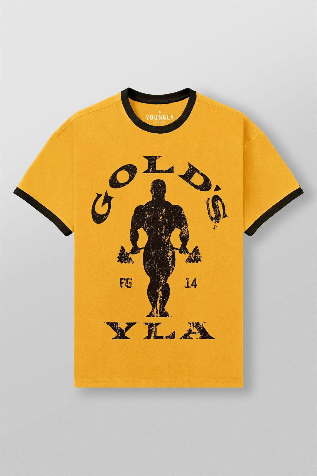 Men's Vintage Training Shirt with Crew Neck Contrast Cuffs and Retro Bodybuilding Print Mune Fashion