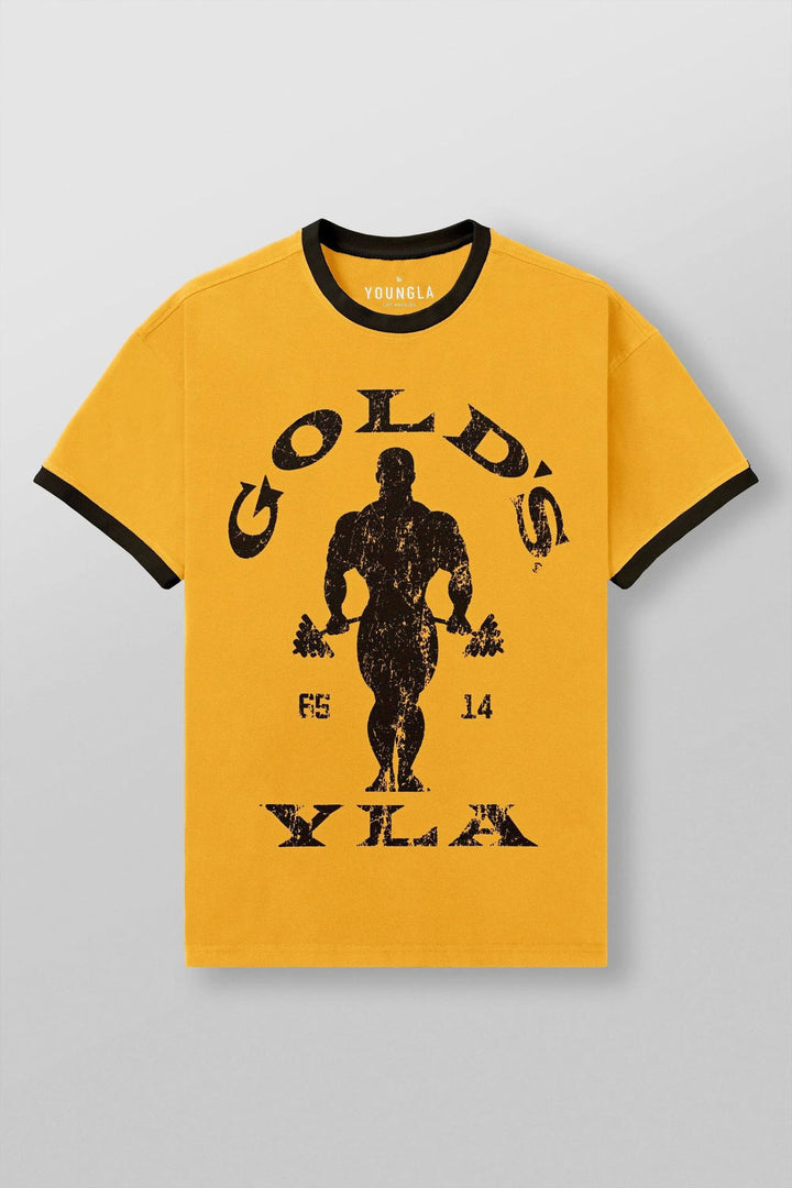 Men's Vintage Training Shirt with Crew Neck Contrast Cuffs and Retro Bodybuilding Print Mune Fashion