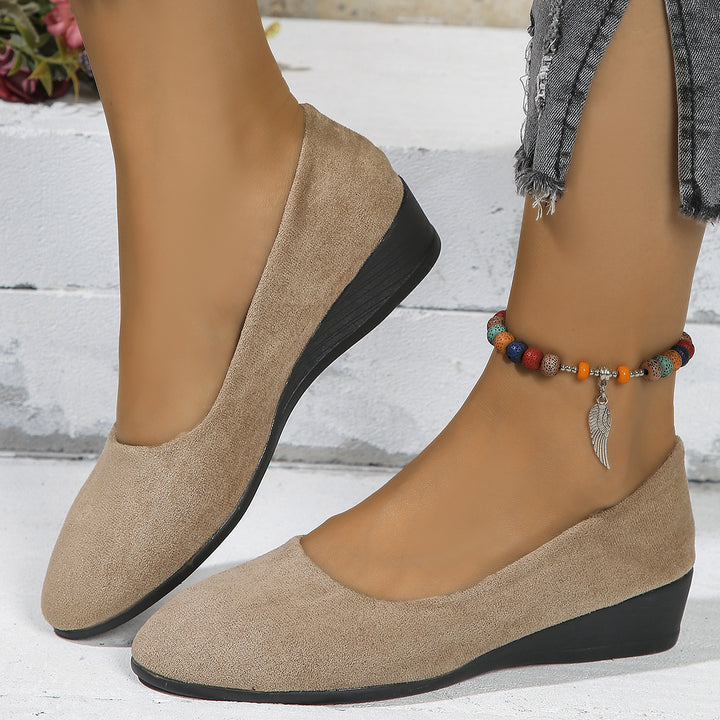 Ladies Slip-on Wedge Ballerina with Low Wedge Heel and Padded Comfort Insole Mune Fashion