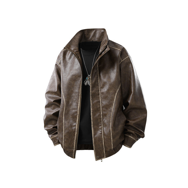 Herren Lederjacke im Vintage-Bomberstil mit Stehkragen Mune Fashion