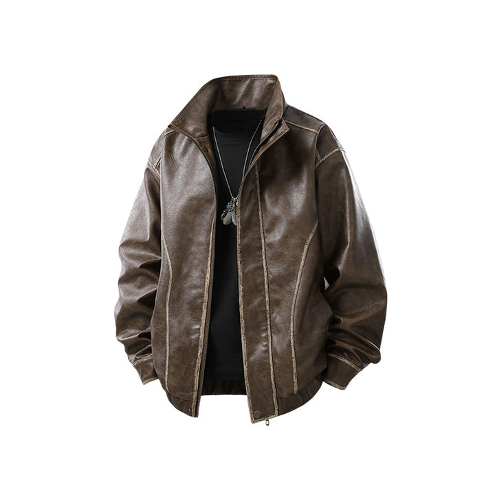 Herren Lederjacke im Vintage-Bomberstil mit Stehkragen Mune Fashion
