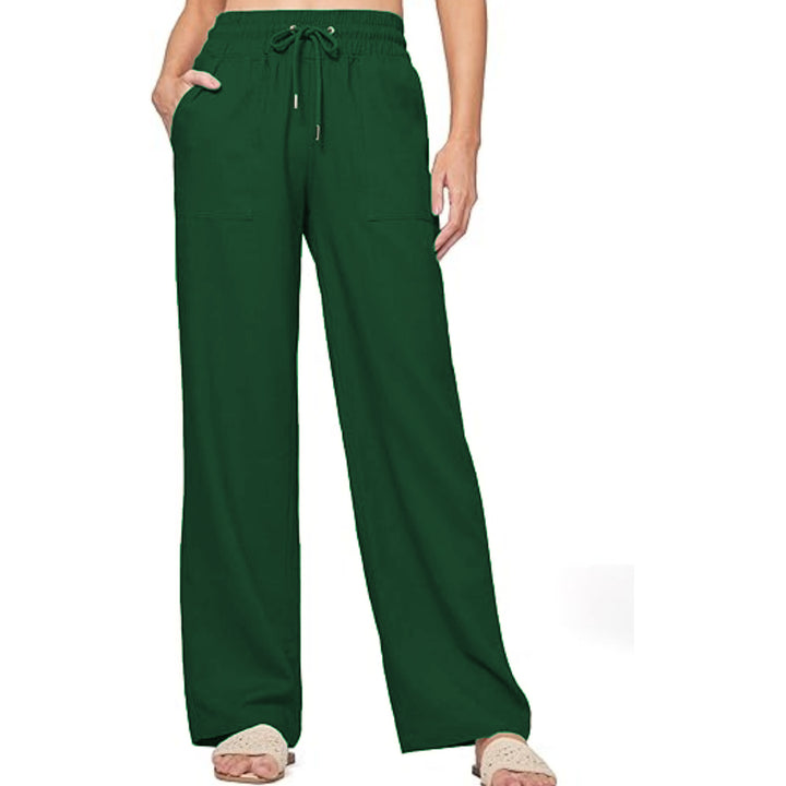 Women's wide loungewear pants with high elastic waistband drawstring side pockets and relaxed palazzo fit Mune Fashion