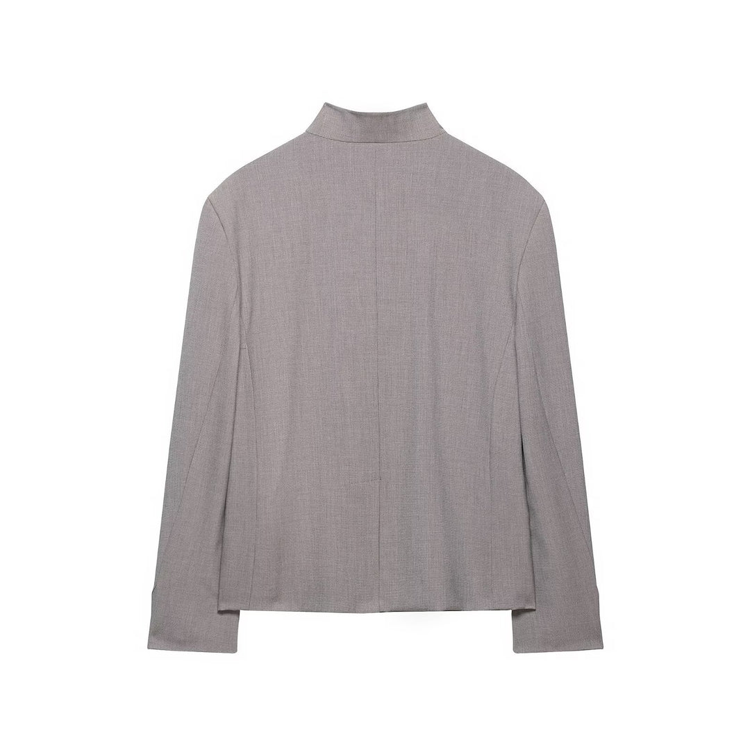 Women's Short Blazer with Asymmetrical Button Placket and Stand-up Collar Mune Fashion