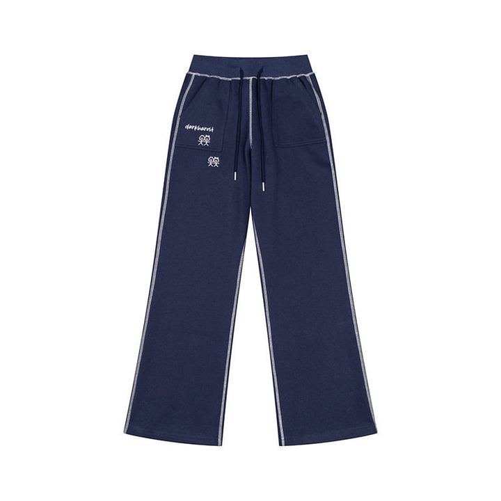 Women's Wide Lounge Pants with High Waist, Drawstring and Contrast Stitching Mune Fashion