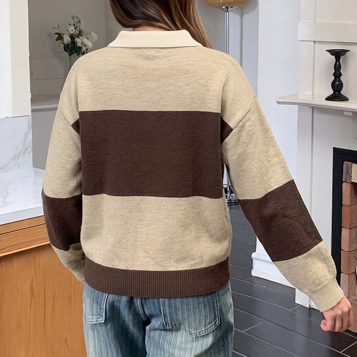Women's Fashionable Knit Sweater with Collar and Button Details Mune Fashion