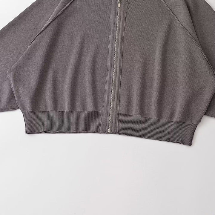 Women's Oversized Knit Bomber Jacket with Zipper and Raglan Sleeves Mune Fashion