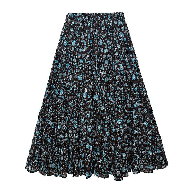 Women's flowing midi maxi skirt with multi-layered tiered design and fine pleated look Mune Fashion