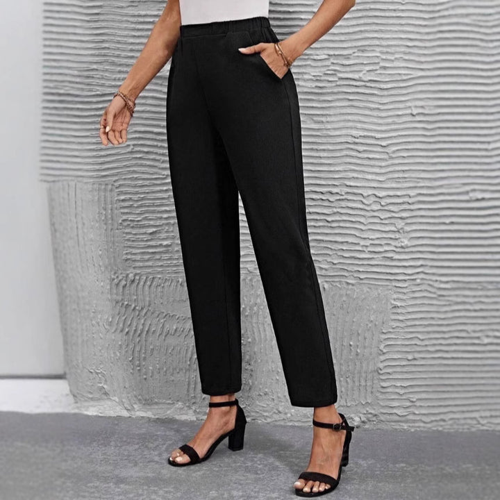 Women's high-waisted tapered business pants with elastic waistband and side pockets Mune Fashion