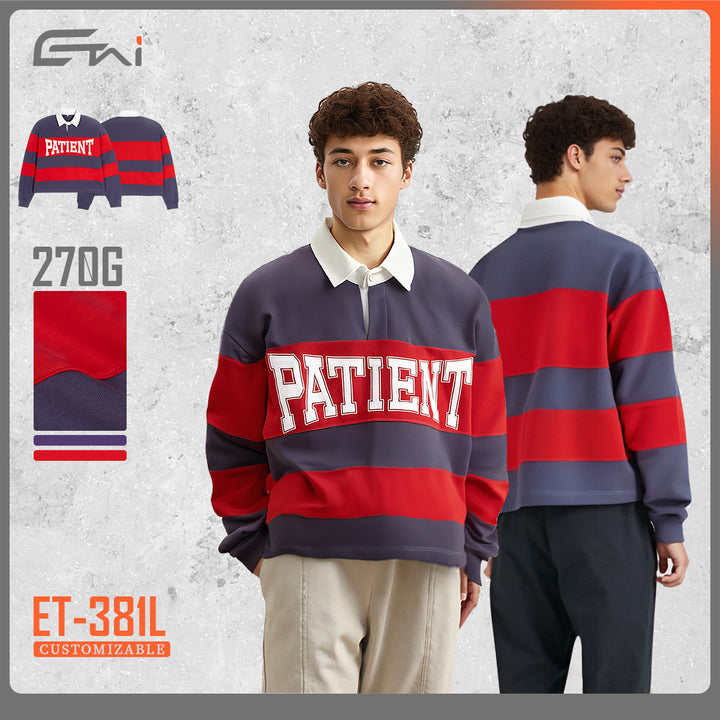 Men Striped Rugby Polo Sweatshirt with Contrast Collar and Oversized Fit Mune Fashion