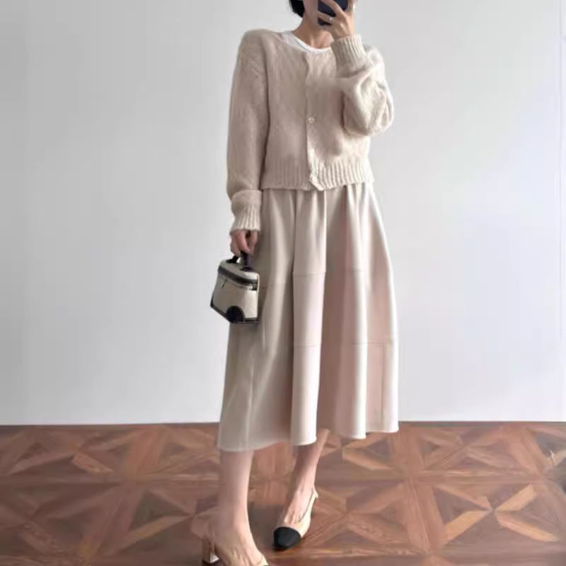 Ladies Stylish, airy 3/4 sleeve cardigan and midi dress combination Mune Fashion