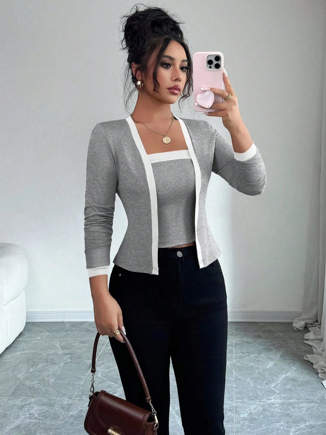 Women's fitted jacket with integrated bustier insert and contrast trim Mune Fashion