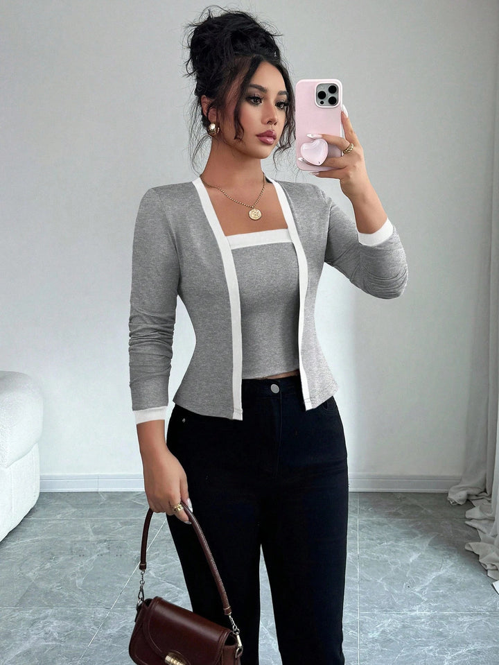 Women's fitted jacket with integrated bustier insert and contrast trim Mune Fashion