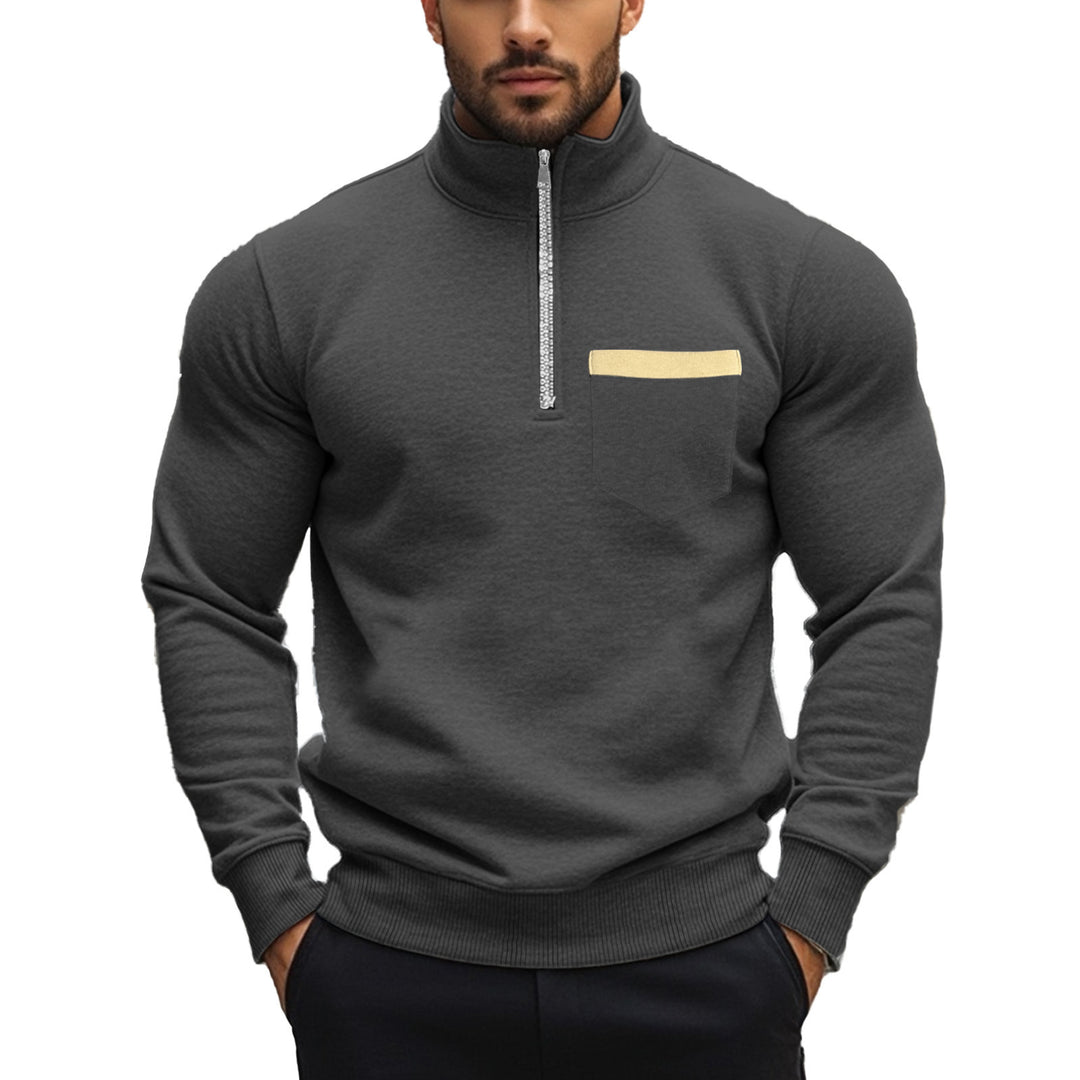 Men's brushed sweat half-zip with contrasting inner collar and elastic hem Mune Fashion