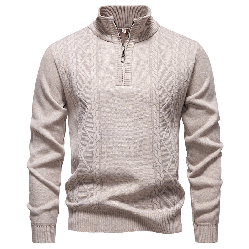 Men's premium knit pullover with half-zip, stand-up collar, and decorative cable pattern Mune Fashion