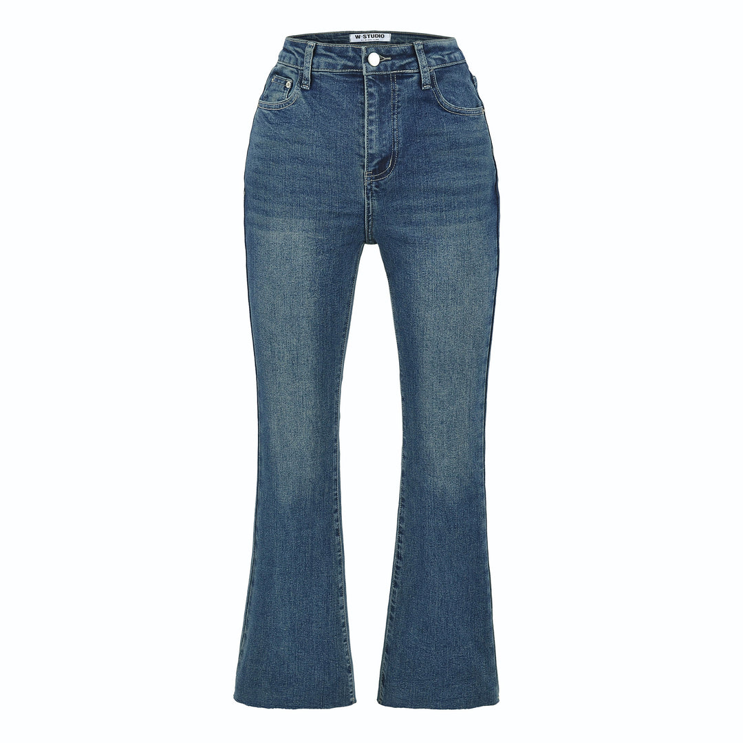 Women's Highwaist Flared Trousers made of Stretch Denim with five pockets and raw hem Mune Fashion