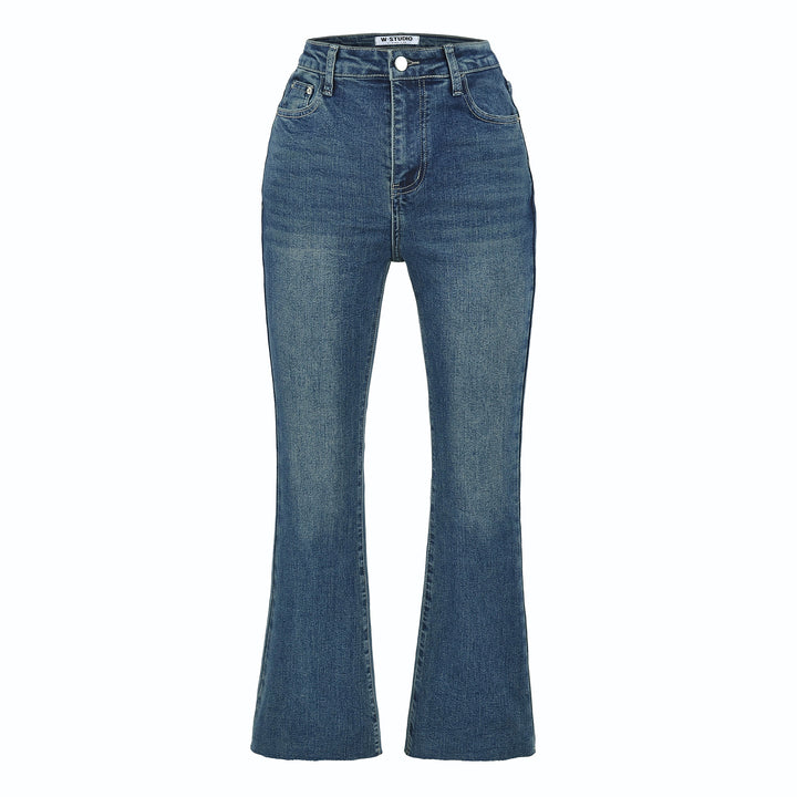 Women's Highwaist Flared Trousers made of Stretch Denim with five pockets and raw hem Mune Fashion