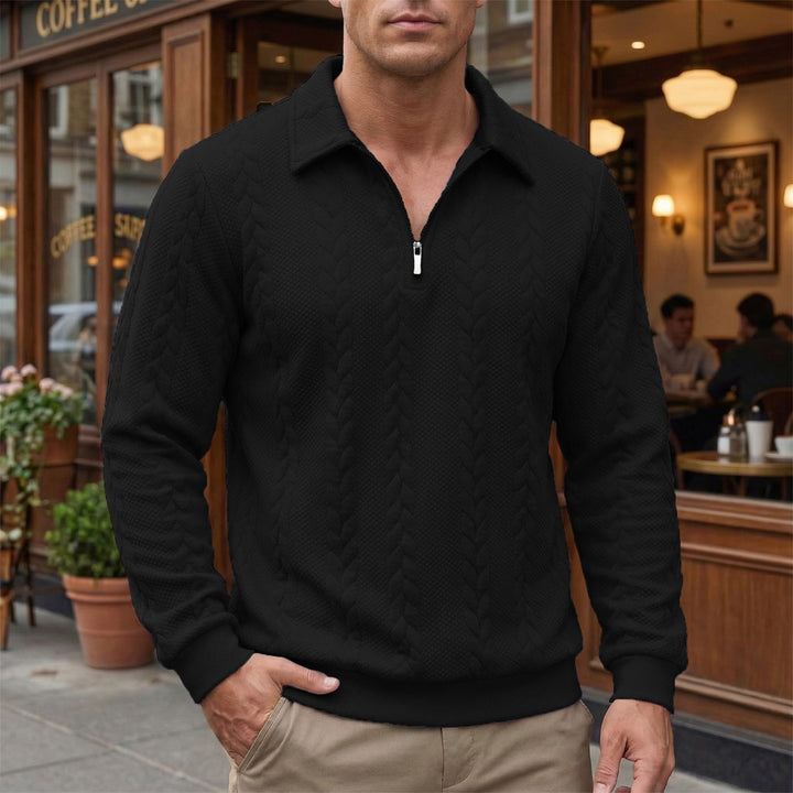 Men's structured half-zip pullover with turtle neck, fine cable pattern and elastic cuffs Mune Fashion