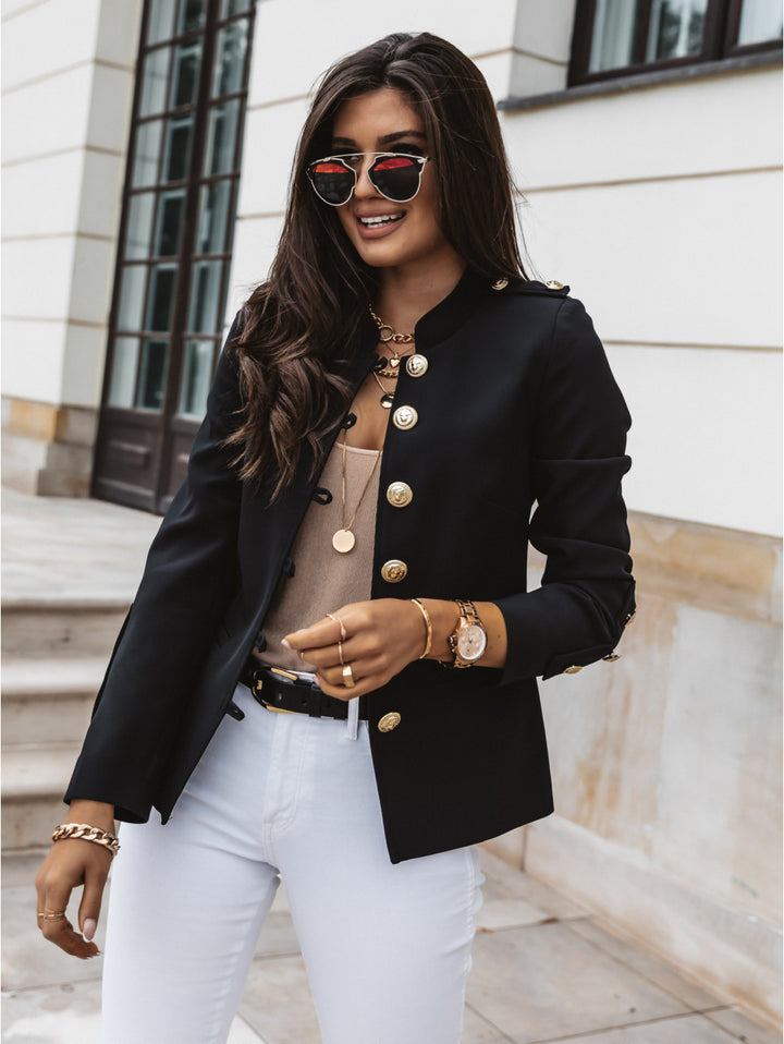 Women's military blazer with stand-up collar and decorative gold buttons Mune Fashion