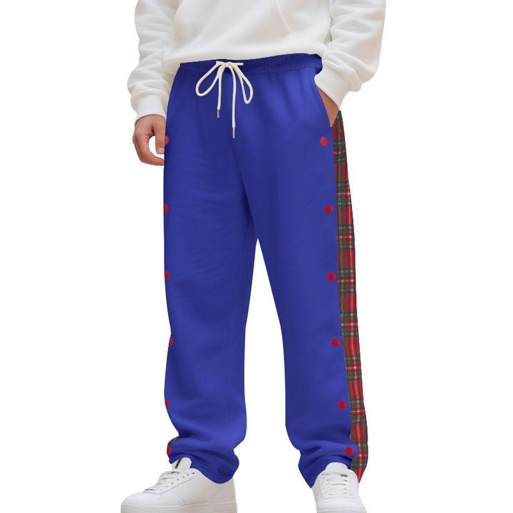 Men's nan Sweatpants with side check stripe, snap button placket and drawstring Mune Fashion