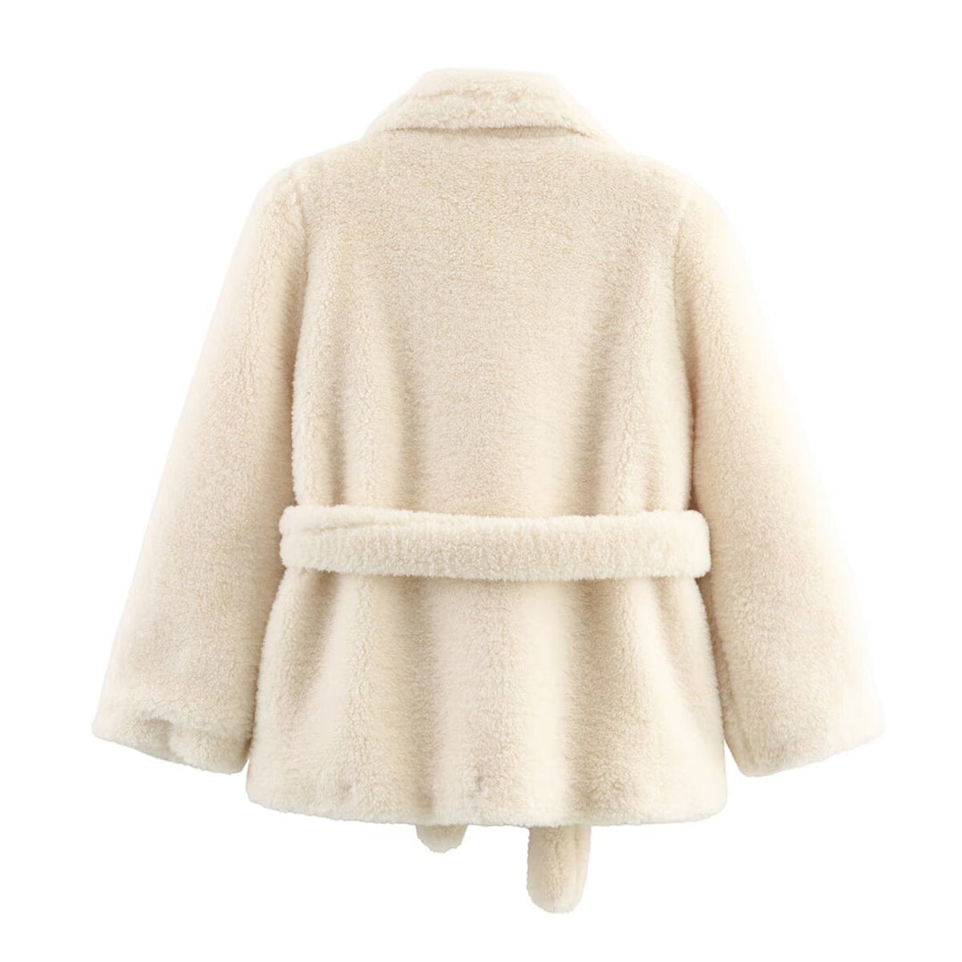 Women's Teddy Fur Jacket with Belt and Soft Lining Mune
