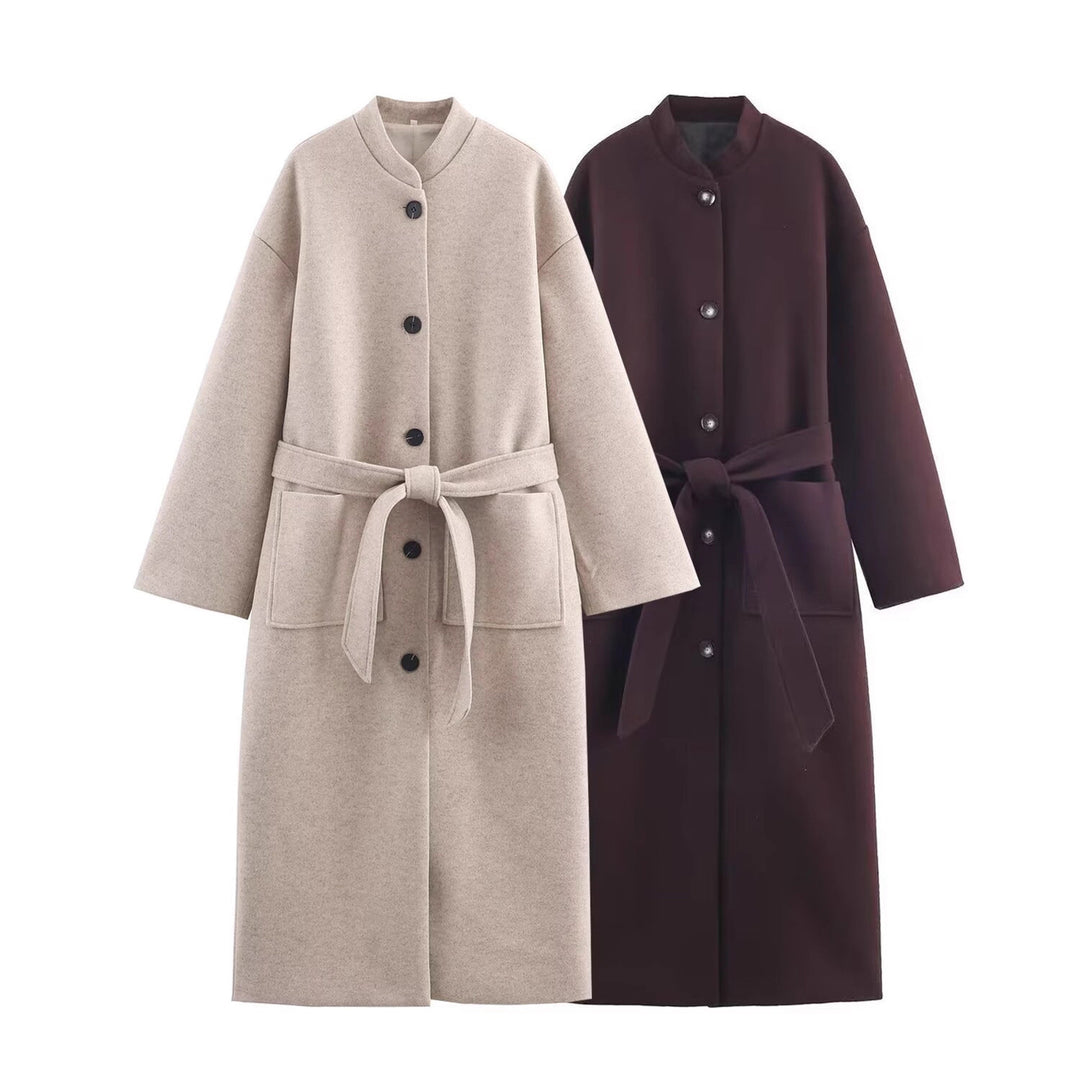 Women’s longer minimalist wool blend kimono coat with tie belt Mune Fashion