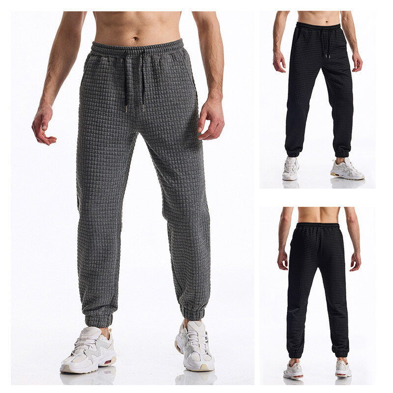 Men's Structured Waffle Jogging Pants with Elastic Waistband and Tapered Leg Mune Fashion