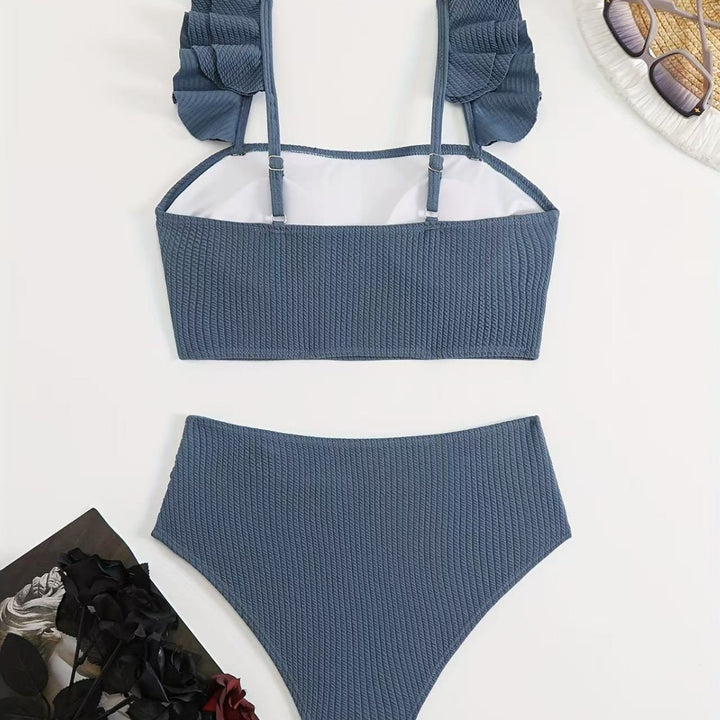 Women's High-Cut Swim Top with Ruffle Details and Matching Bikini Bottom Mune Fashion