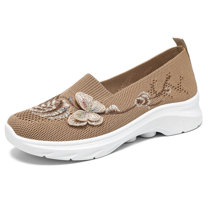 Women's knitted slip-on slippers with butterfly embroidery and cushioning EVA platform sole Mune Fashion