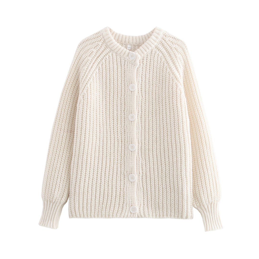 Women chunky knitted raglan cardigan with balloon sleeves and full button placket Mune Fashion