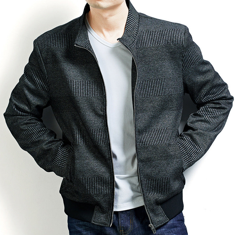 Men's bomber jacket with jacquard stripe structure, stand-up collar and concealed zipper Mune Fashion