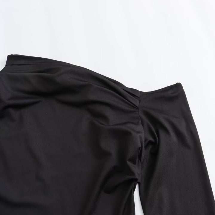 Women's Asymmetric One-Shoulder Maxi Dress with Long Sleeve Mune Fashion