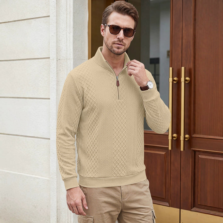 Men's knit pullover with half zip and textured cable knit look Mune Fashion