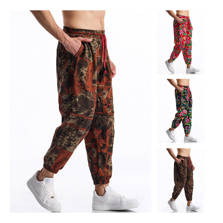 Men's Floral Printed Relaxed-Fit Jogging Pants with Elastic Waistband and Drawstring Mune Fashion
