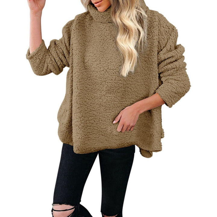 Women's Oversized Sherpa Pullover with High Roll Neck, Extended Back Hem and Casual Silhouette Mune Fashion