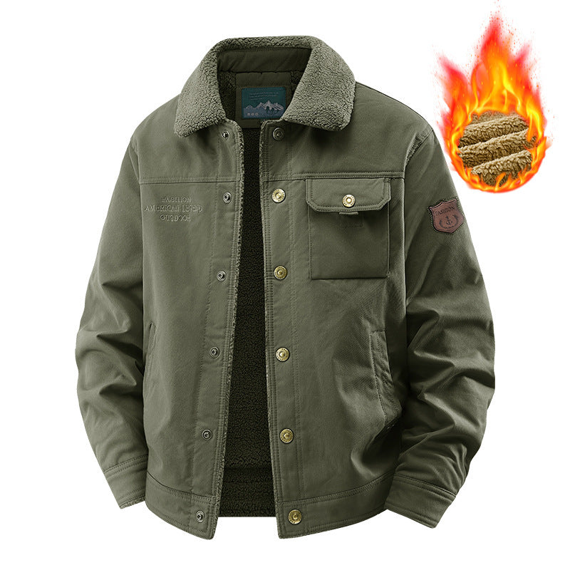 Men's padded canvas jacket with sherpa collar, warming teddy lining, and functional breast pockets Mune Fashion