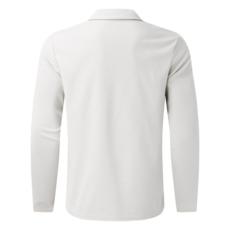Men's structured long-sleeve shirt jacket with concealed half-zip, Kent collar, and light waffle texture Mune Fashion