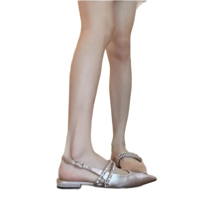 Women pointed satin slingbacks with double embellished rhinestone strap Mune Fashion