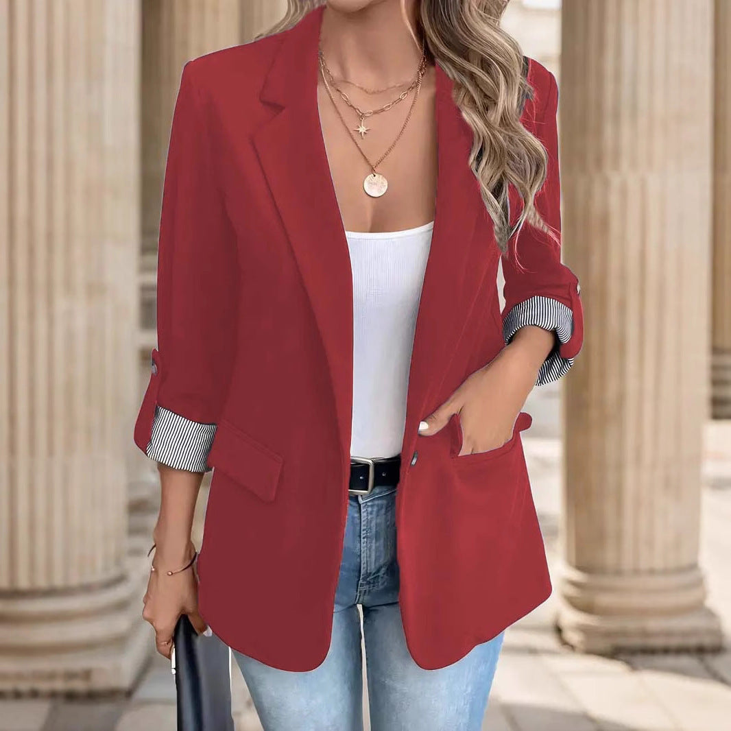 Ladies casual blazer with rolled-up sleeves and striped lining Mune Fashion